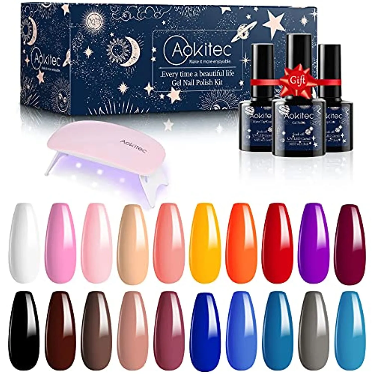 Aokitec Gel Nail Polish Kit With Mini UV LED Nail Lamp,23Pcs Gel Polish Set Soak Off Nail Gel Polish Set Manicure Kit DIY Home,Portable Gel Light Mouse Shape Pocket Size Nail Dryer with USB Cable