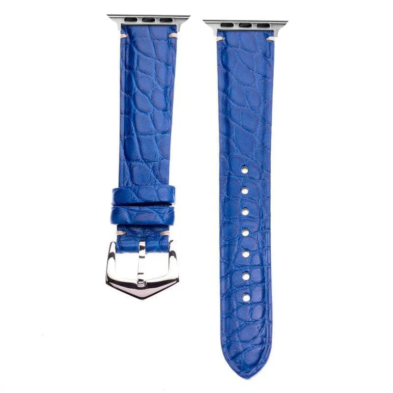 Apple Watch Leather Band ™ Light Blue Matt Alligator Minimal Stitches Watch Band