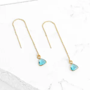 Aqua Quartz Triangle Threader Earrings