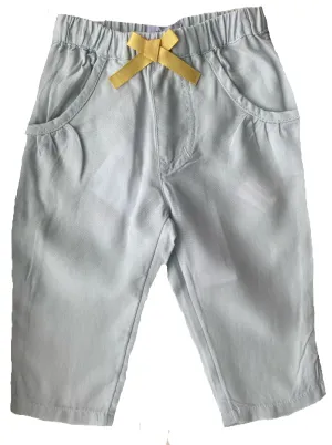 Aqua trousers with embroidered floral pocket