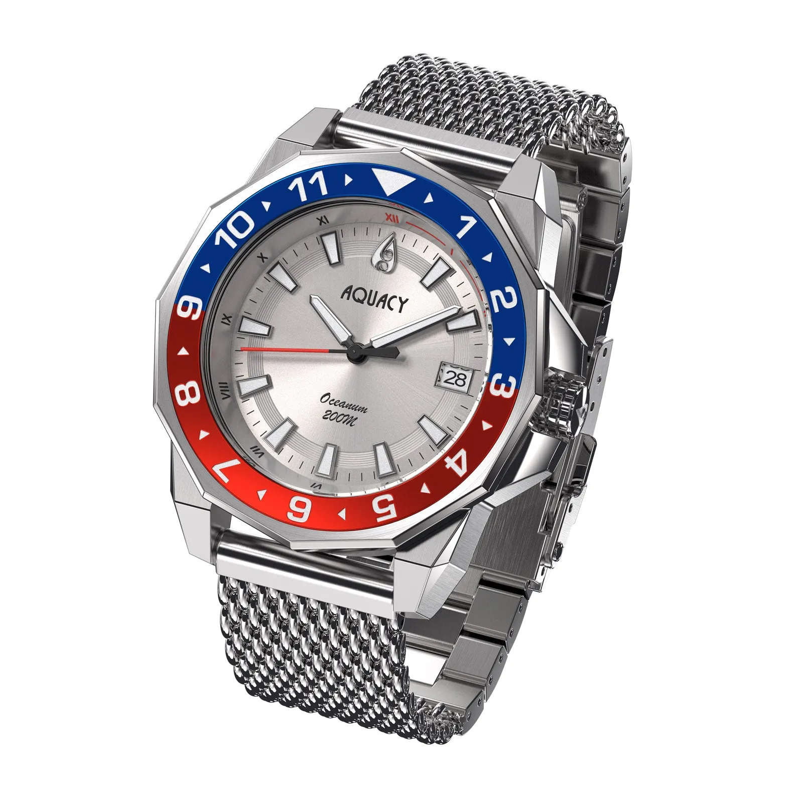 Aquacy Hei Matau Oceanum Men's Automatic 200M Silver Dial Dive Watch ON.SL.BL.RD.MH