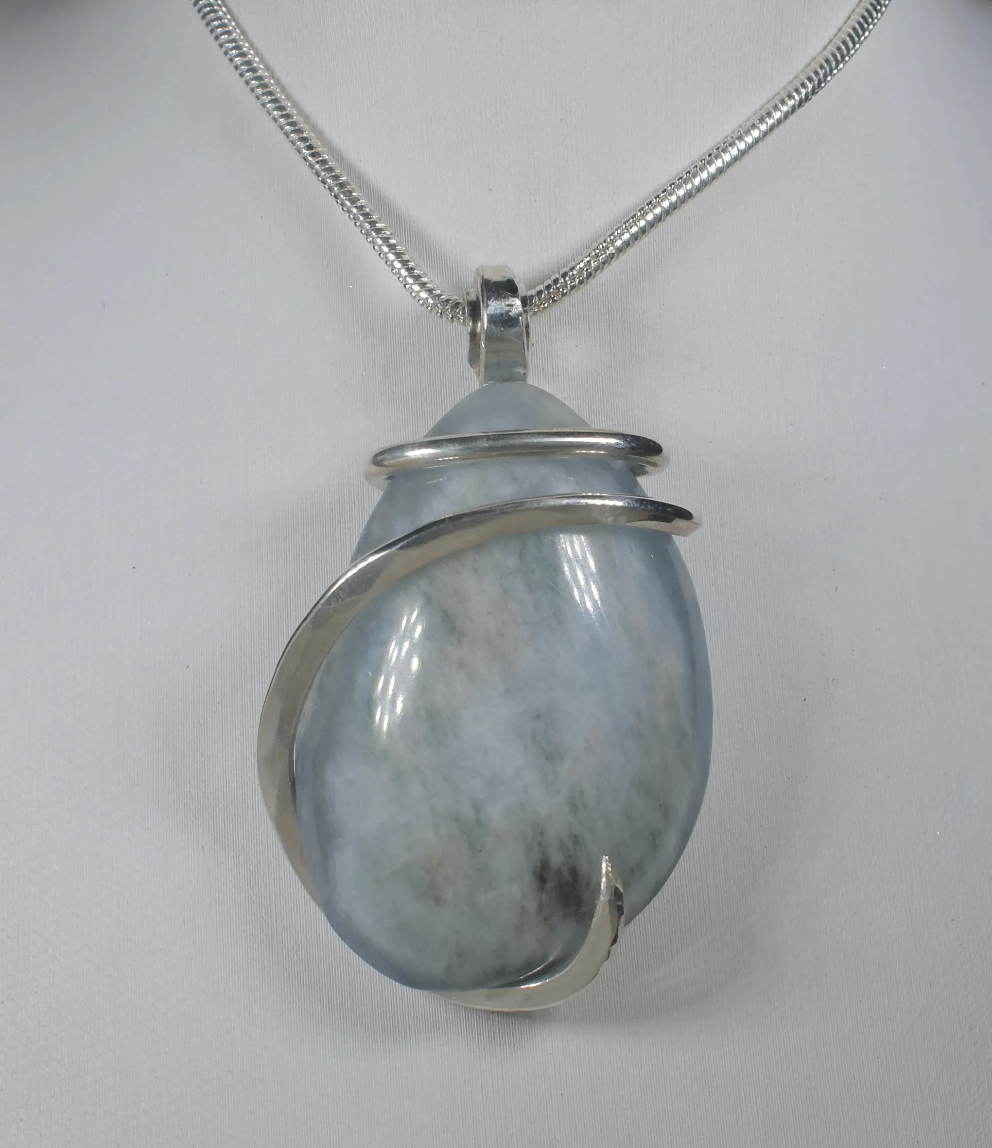 Aquamarine Handmade Crystal Pendant Wrapped in Silver