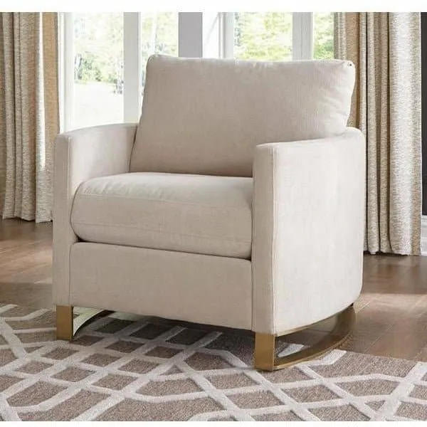 Arched Arms Chair in Beige with Rose Brass Legs