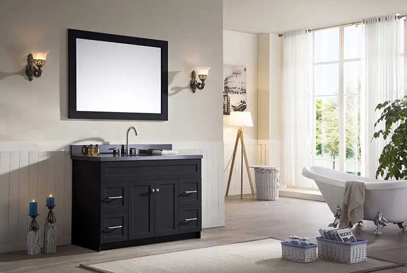 Ariel Hamlet 49" Single Sink Vanity Set with Absolute Black Granite Countertop in Black