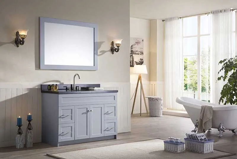 Ariel Hamlet 49" Single Sink Vanity Set with Absolute Black Granite Countertop in Grey