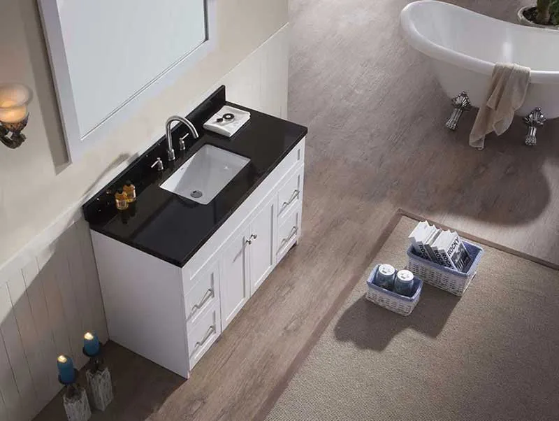 Ariel Hamlet 49" Single Sink Vanity Set with Absolute Black Granite Countertop in White