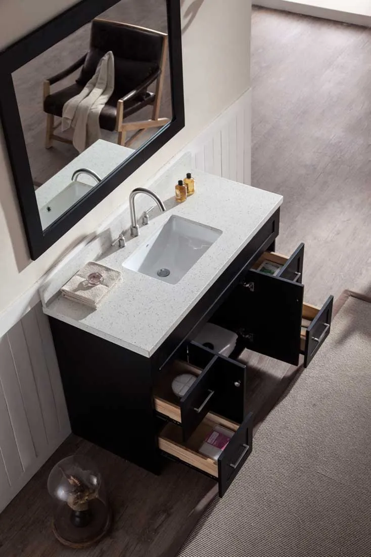Ariel Hamlet 49" Single Sink Vanity Set with White Quartz Countertop in Black