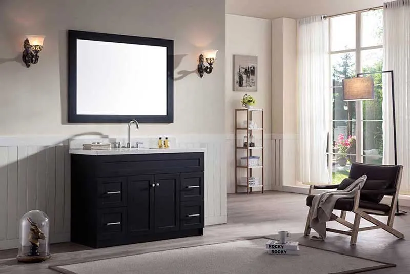 Ariel Hamlet 49" Single Sink Vanity Set with White Quartz Countertop in Black