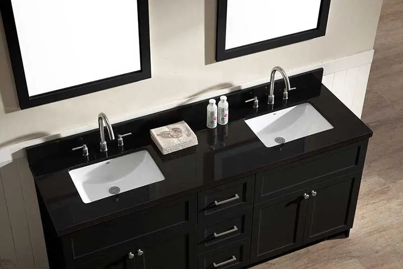 Ariel Hamlet 73" Double Sink Vanity Set with Absolute Black Granite Countertop in Black