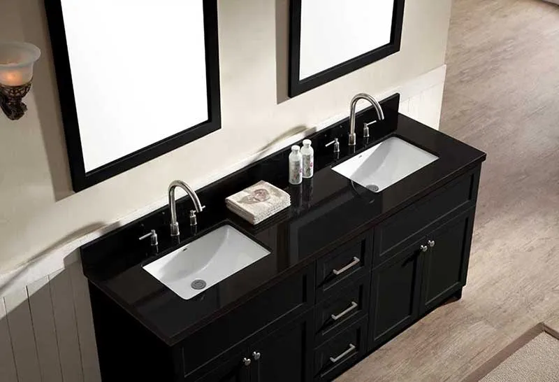 Ariel Hamlet 73" Double Sink Vanity Set with Absolute Black Granite Countertop in Black