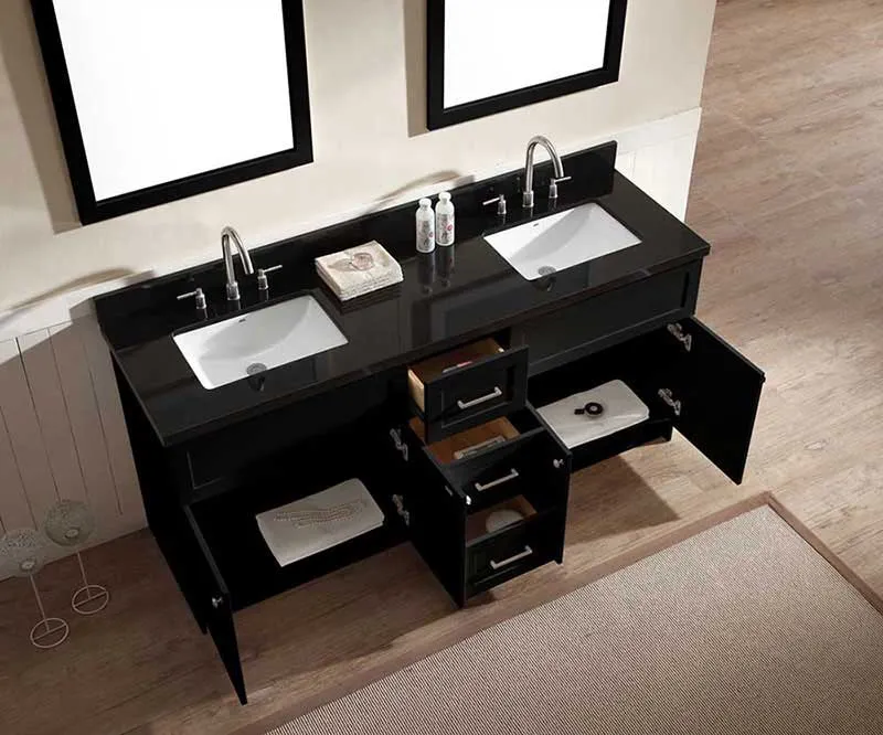 Ariel Hamlet 73" Double Sink Vanity Set with Absolute Black Granite Countertop in Black