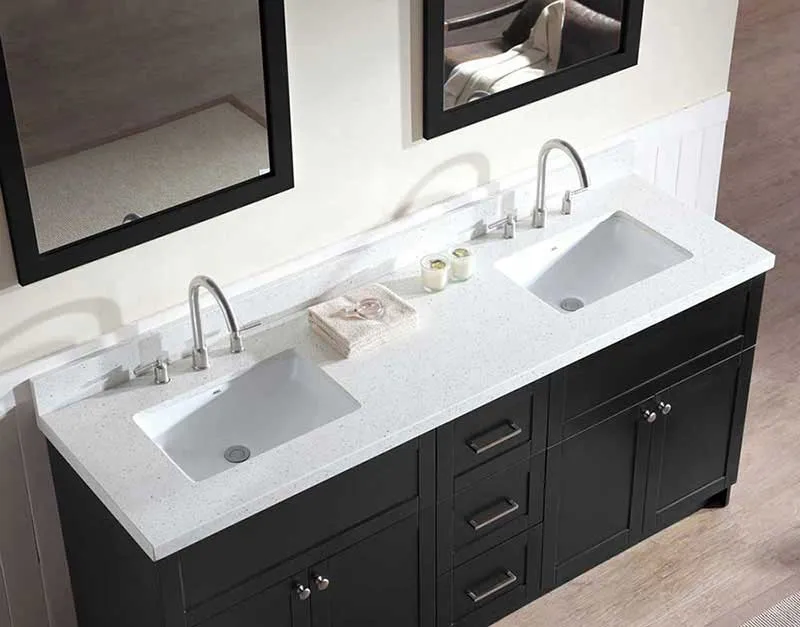 Ariel Hamlet 73" Double Sink Vanity Set with White Quartz Countertop in Black