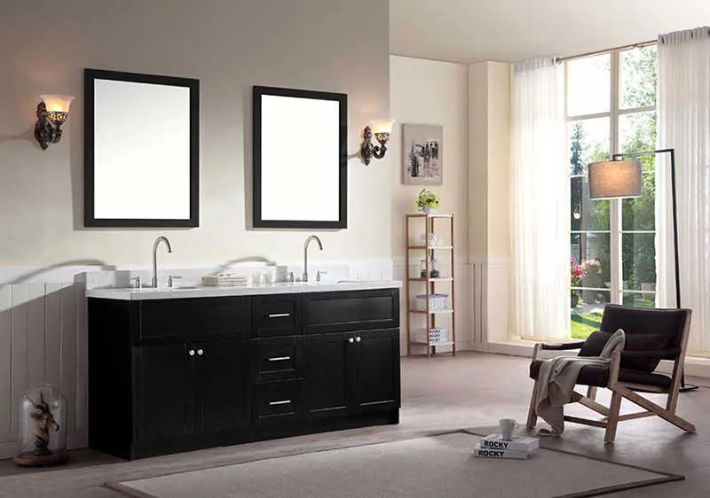 Ariel Hamlet 73" Double Sink Vanity Set with White Quartz Countertop in Black