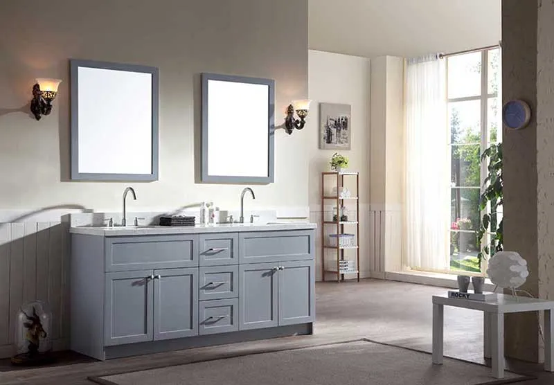 Ariel Hamlet 73" Double Sink Vanity Set with White Quartz Countertop in Grey