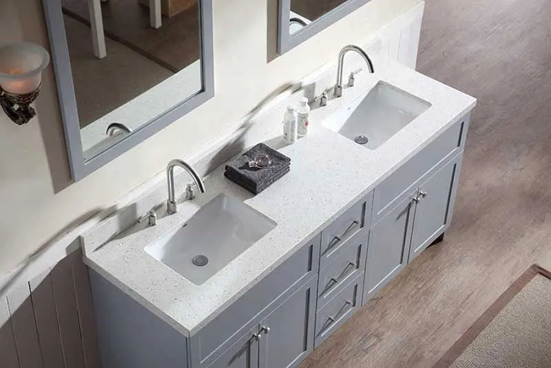 Ariel Hamlet 73" Double Sink Vanity Set with White Quartz Countertop in Grey