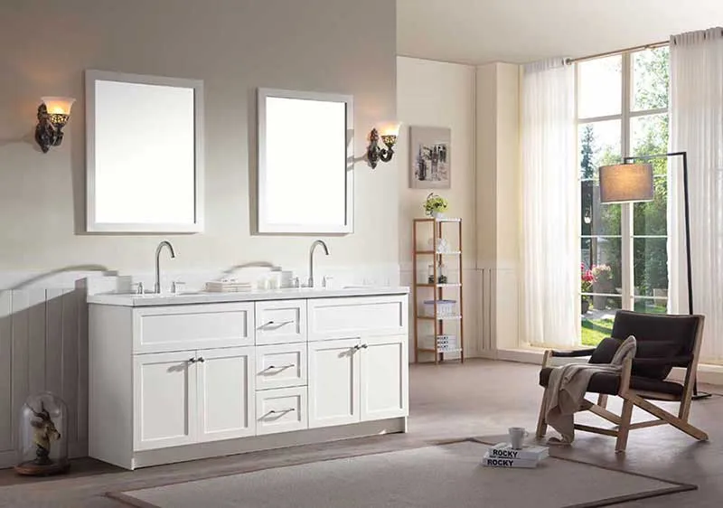 Ariel Hamlet 73" Double Sink Vanity Set with White Quartz Countertop in White