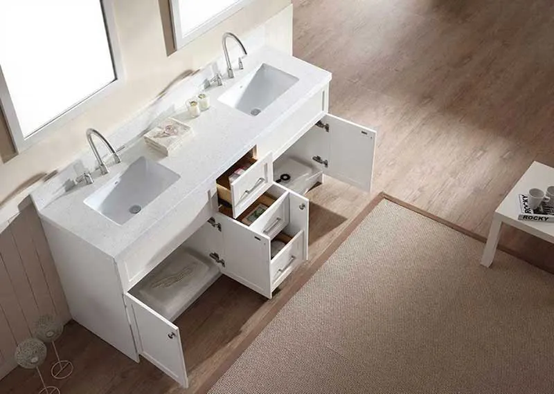 Ariel Hamlet 73" Double Sink Vanity Set with White Quartz Countertop in White