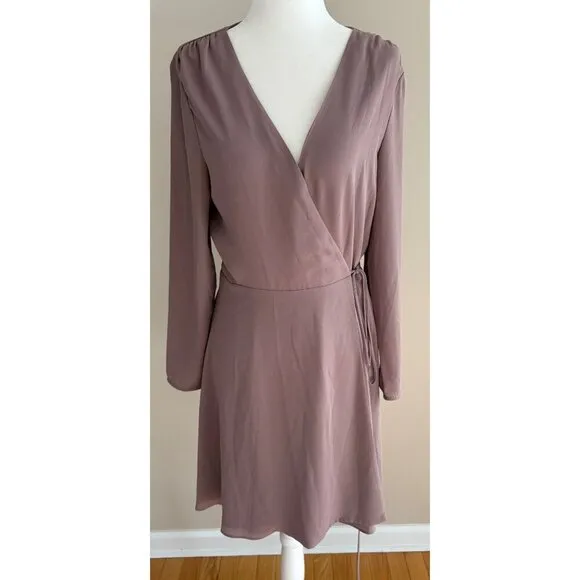 Aritzia Babaton Optima True Wrap Mini Dress Size M  Mauve Mocha Mousse