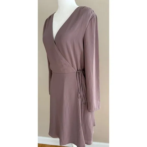 Aritzia Babaton Optima True Wrap Mini Dress Size M  Mauve Mocha Mousse