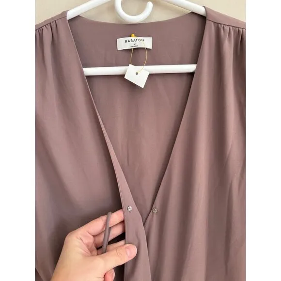 Aritzia Babaton Optima True Wrap Mini Dress Size M  Mauve Mocha Mousse