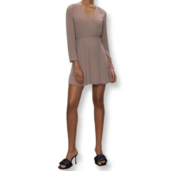 Aritzia Babaton Optima True Wrap Mini Dress Size M  Mauve Mocha Mousse