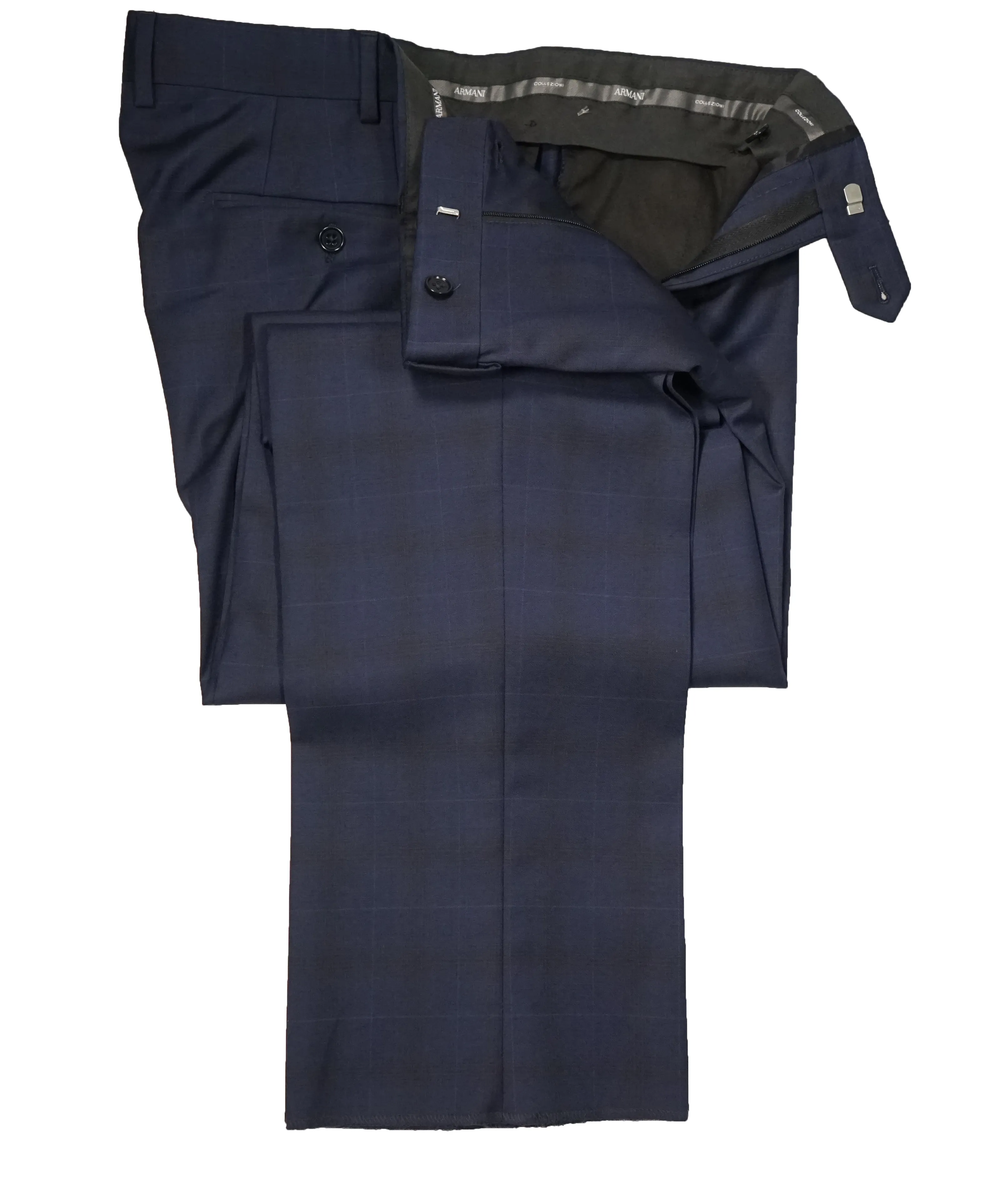 ARMANI COLLEZIONI - Bold Blue Check Plaid Flat Front Dress Pants - 38W