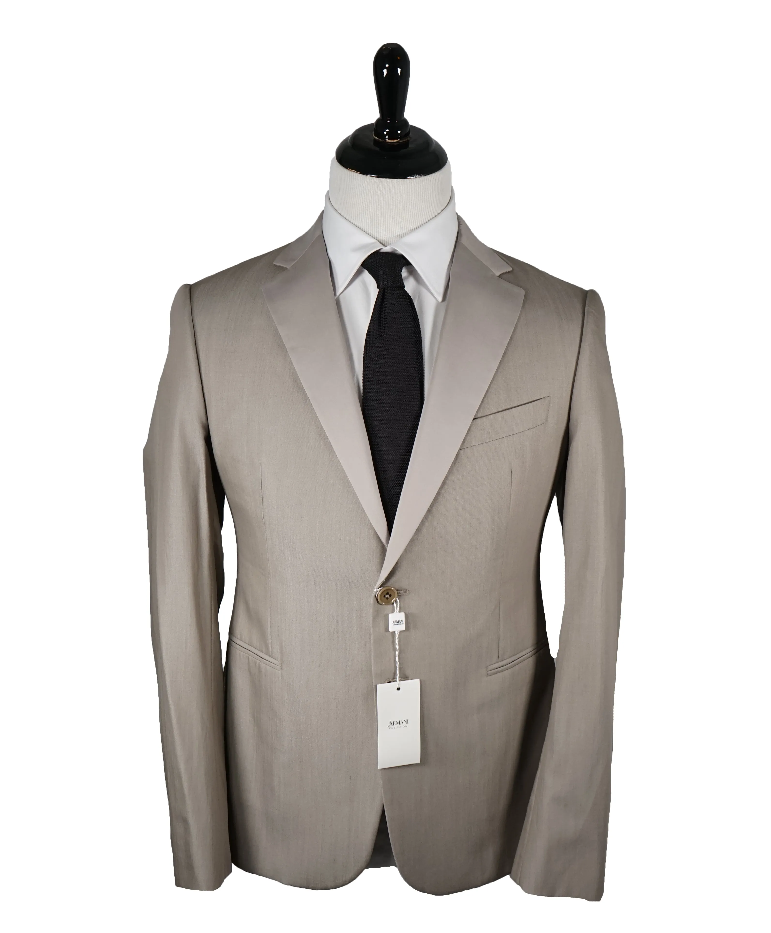ARMANI COLLEZIONI - “M Line” Slim Beige Stone Summer Suit Tonal Satin Lapel - 40R