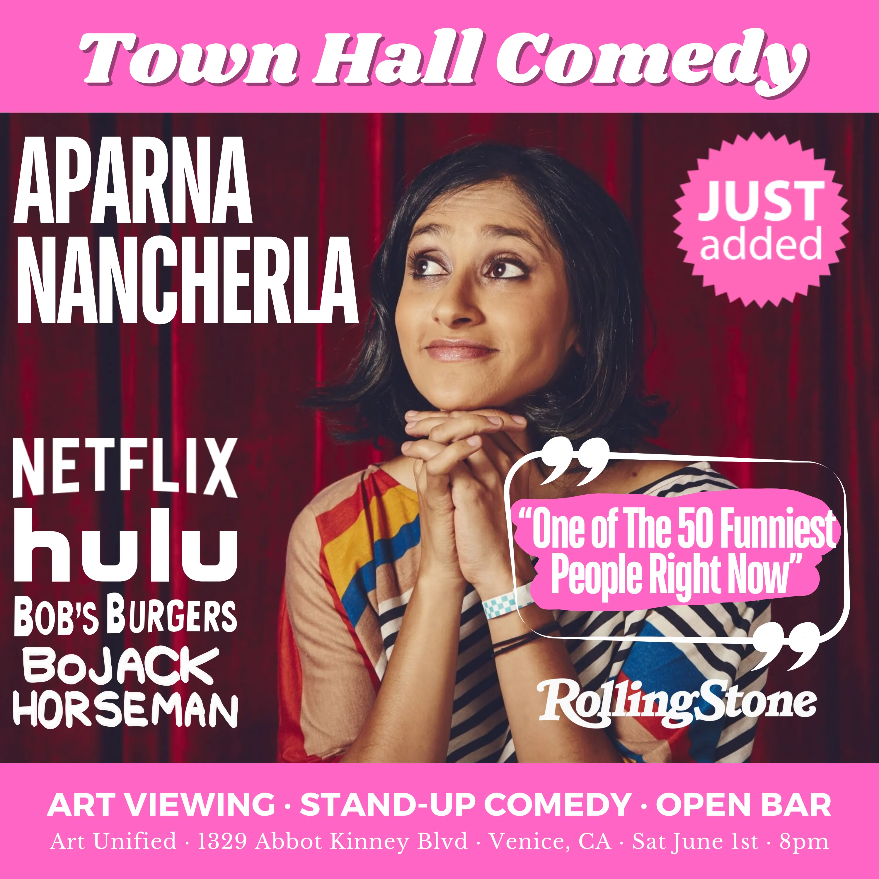 Art Unified presents: Town Hall Comedy with Pardis Parker and special guest Aparna Nancherla and Asif Ali