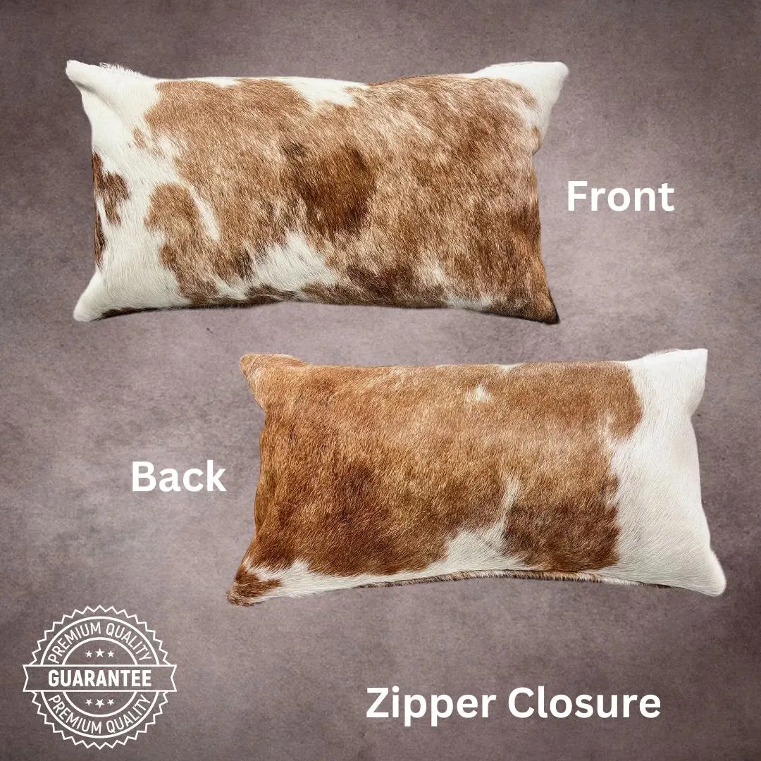 Artisanal Brown and White Cowhide Pillow Cover---PL027