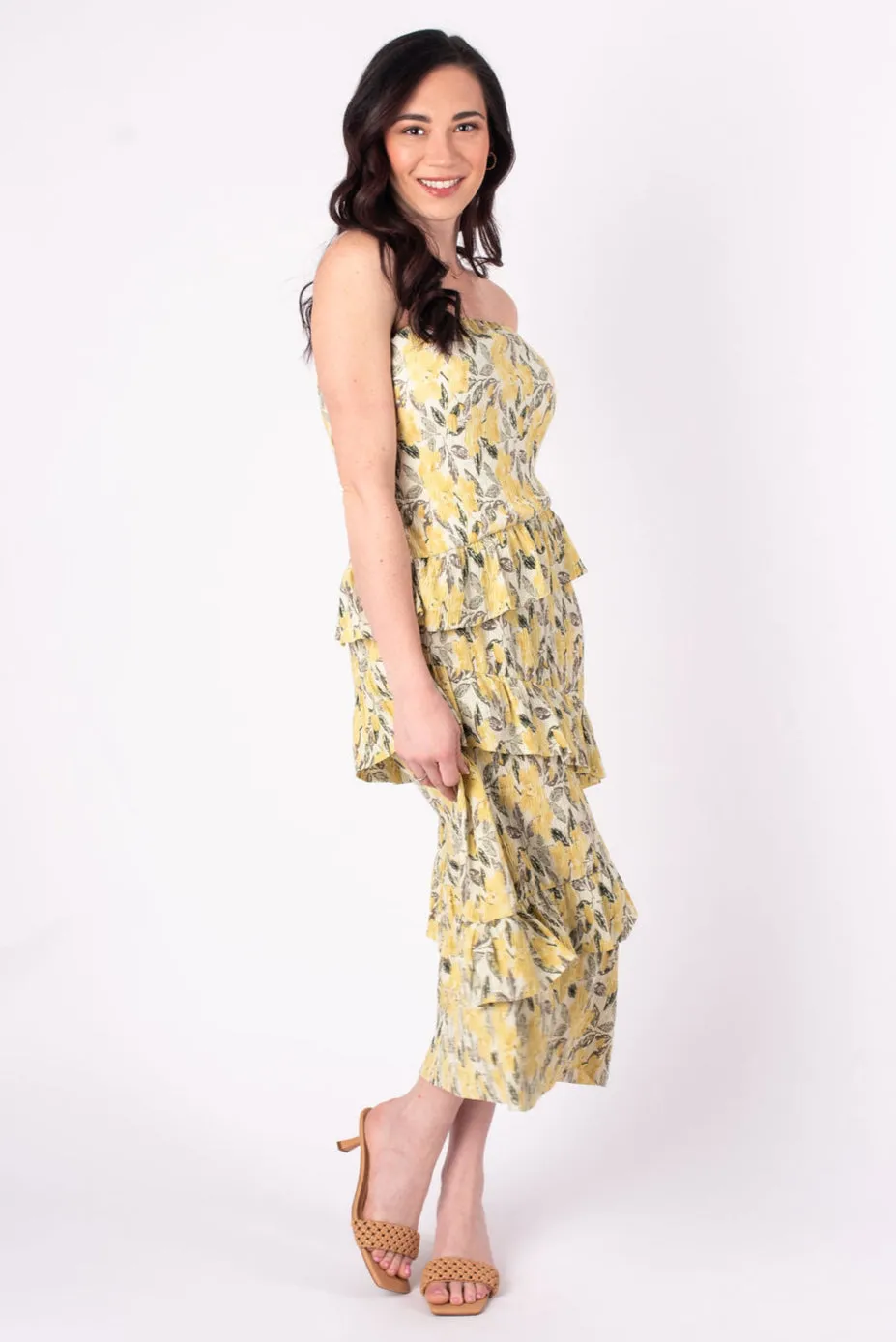 [ASTR The Label] Tiered Ruffle Dress - Lemon Floral