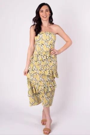 [ASTR The Label] Tiered Ruffle Dress - Lemon Floral