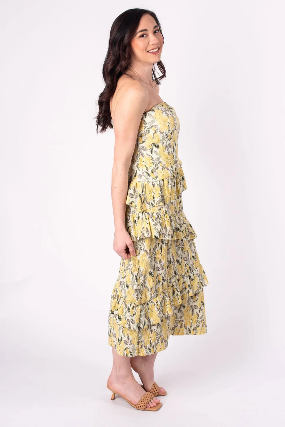 [ASTR The Label] Tiered Ruffle Dress - Lemon Floral