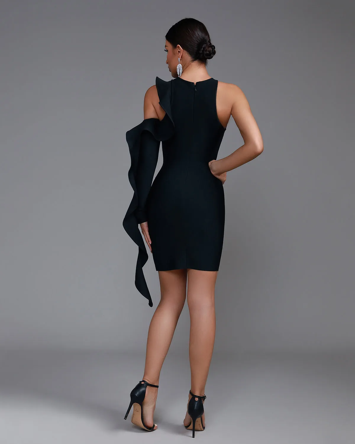 Asymmetric Ruffle-trim Mini Bandage Dress