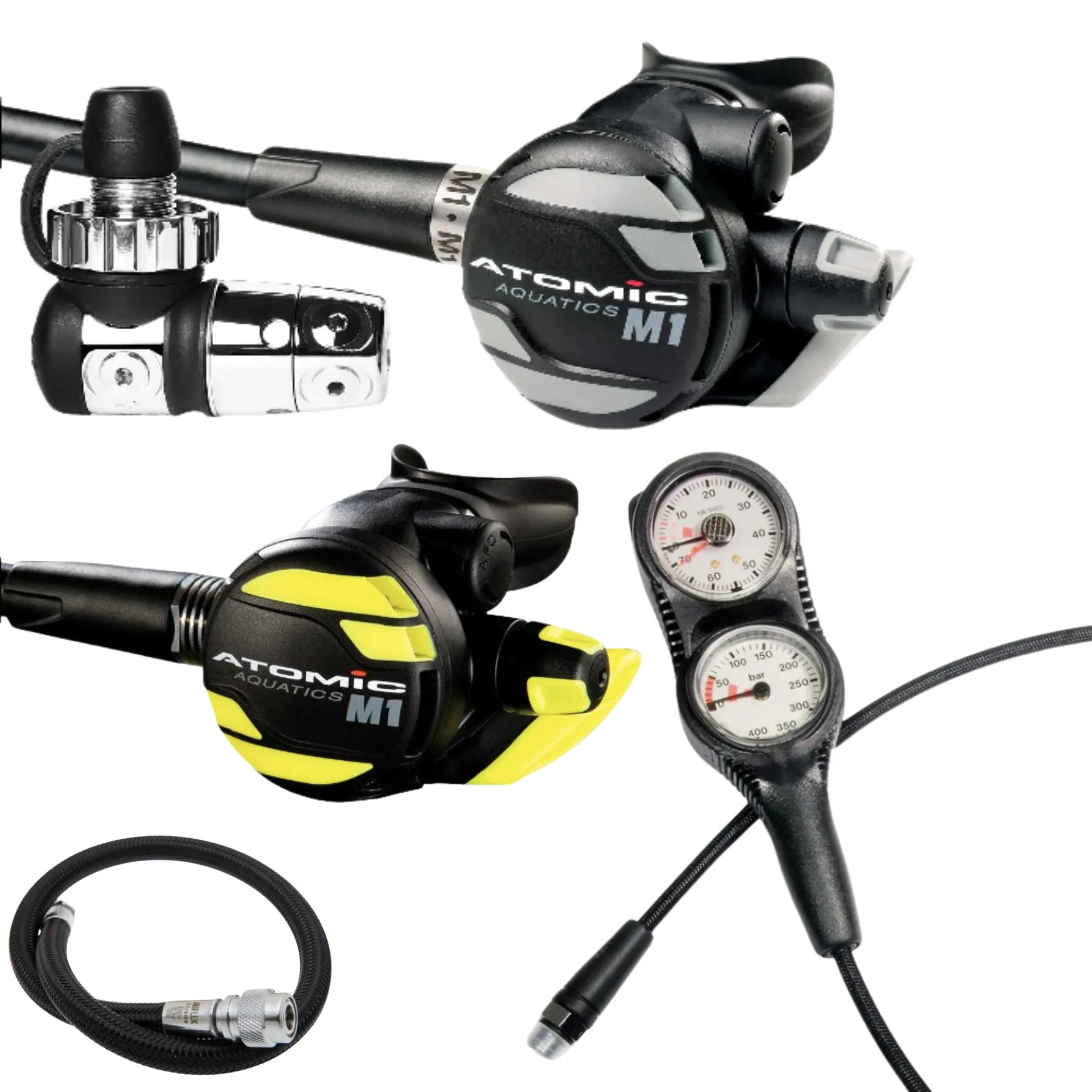 Atomic M1 Diving Regulator   Miflex Double Console And BCD Hose Bundle