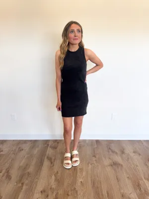 Auden Acid Washed Ribbed Mini Dress in Black