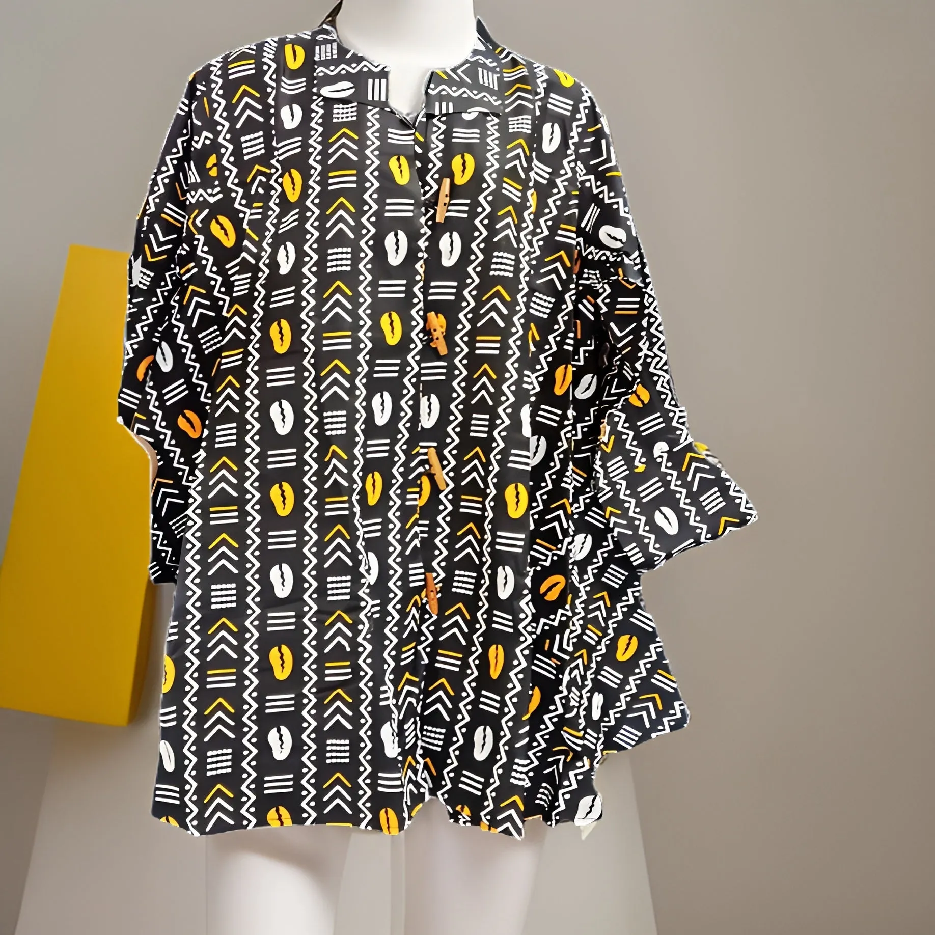 Authentic African Print Big Button Tunic Dress