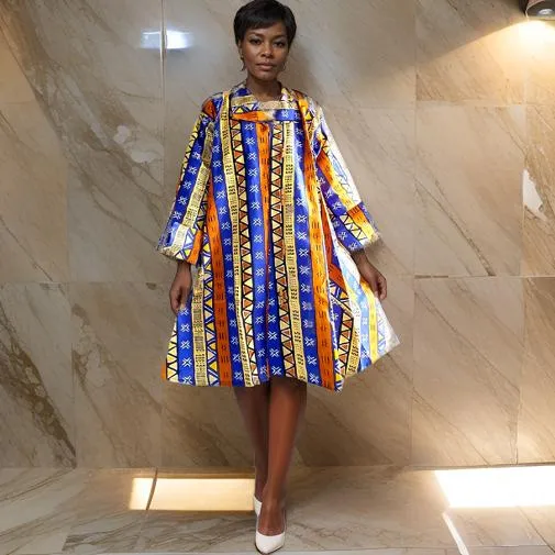 Authentic African Print Big Button Tunic Short Dress Blouse Top