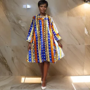 Authentic African Print Big Button Tunic Short Dress Blouse Top