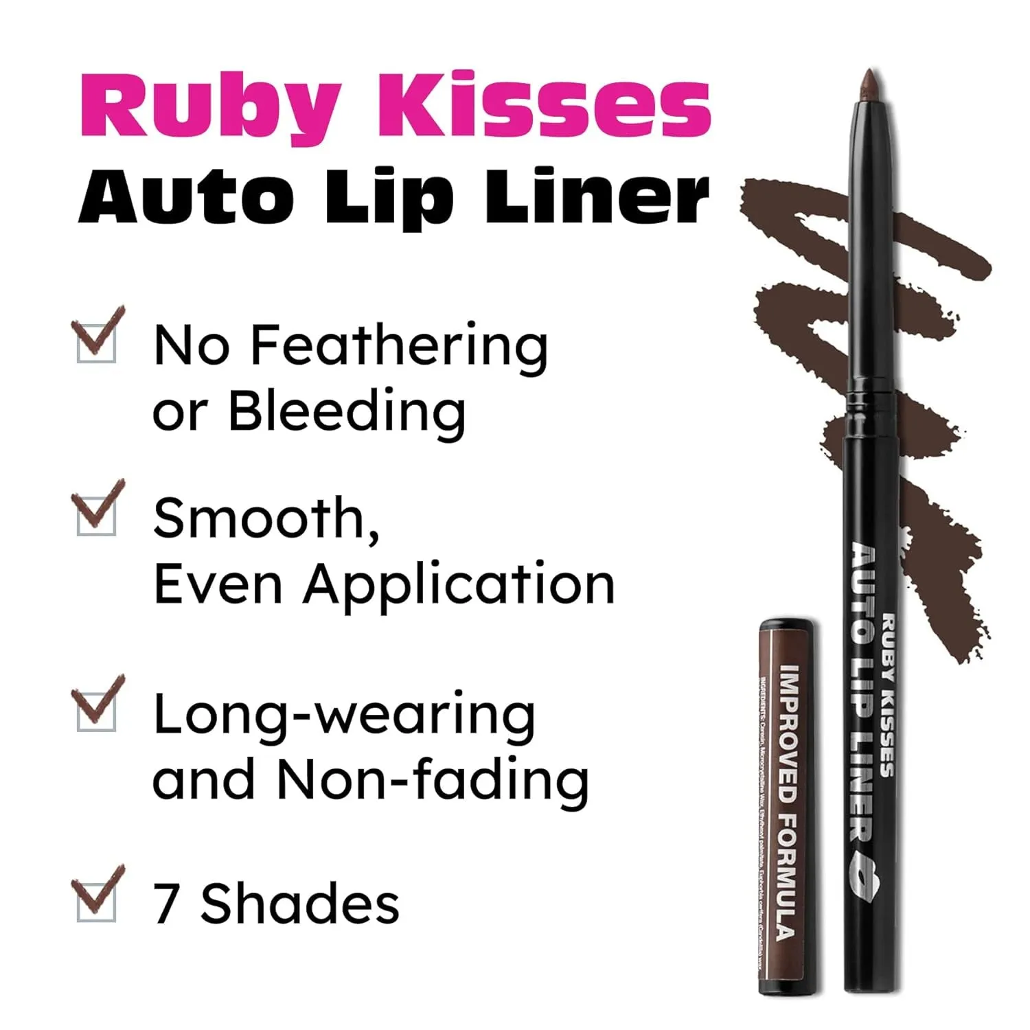 Auto Lip Liner Pencil, Long Lasting & Non-Fading, Smooth Application, Non-Feathering with Rich Color, No Sharpener Needed, Ideal for Full Lips Look (Dark Brown) (3 PACK)