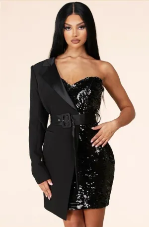 Avenue 10 Half Sequin Blazer Dress