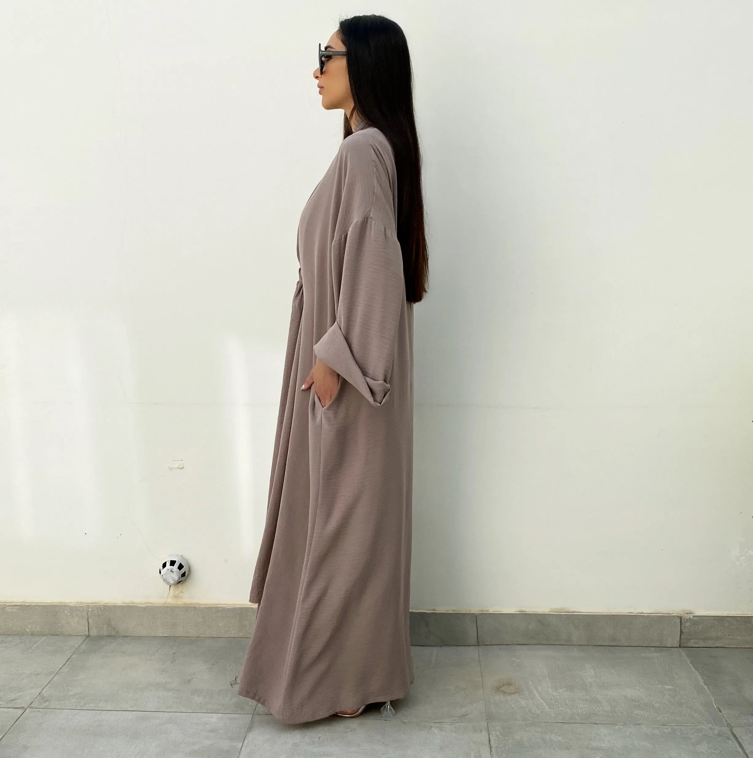 AW20 SIGNATURE TAUPE TIE ABAYA & MATCHING T SHIRT DRESS SET