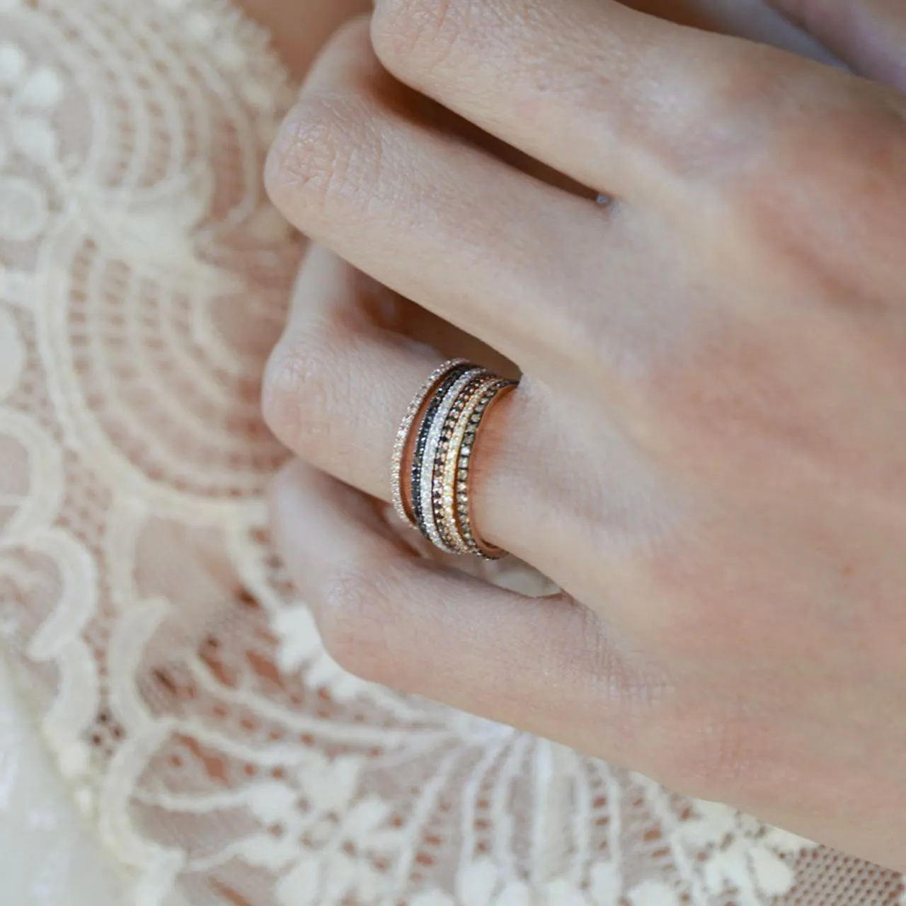 Axis Ring with White Pavé Diamonds