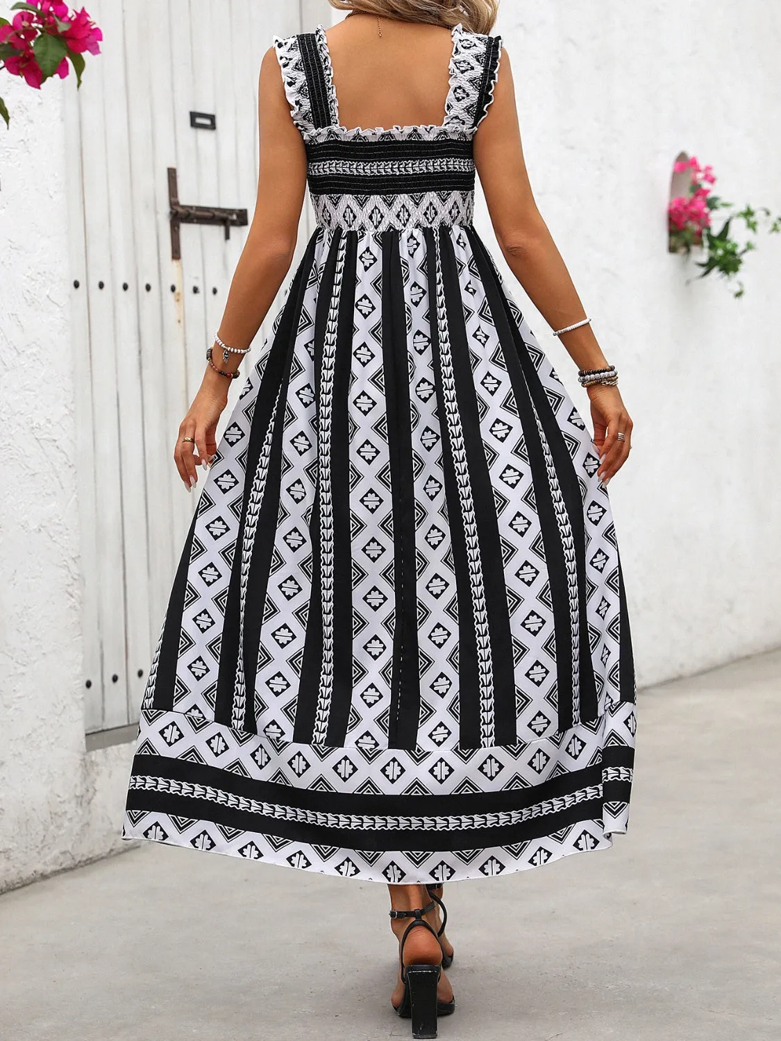 Aztec Printed Square Neck Wide Strap Cami Dress