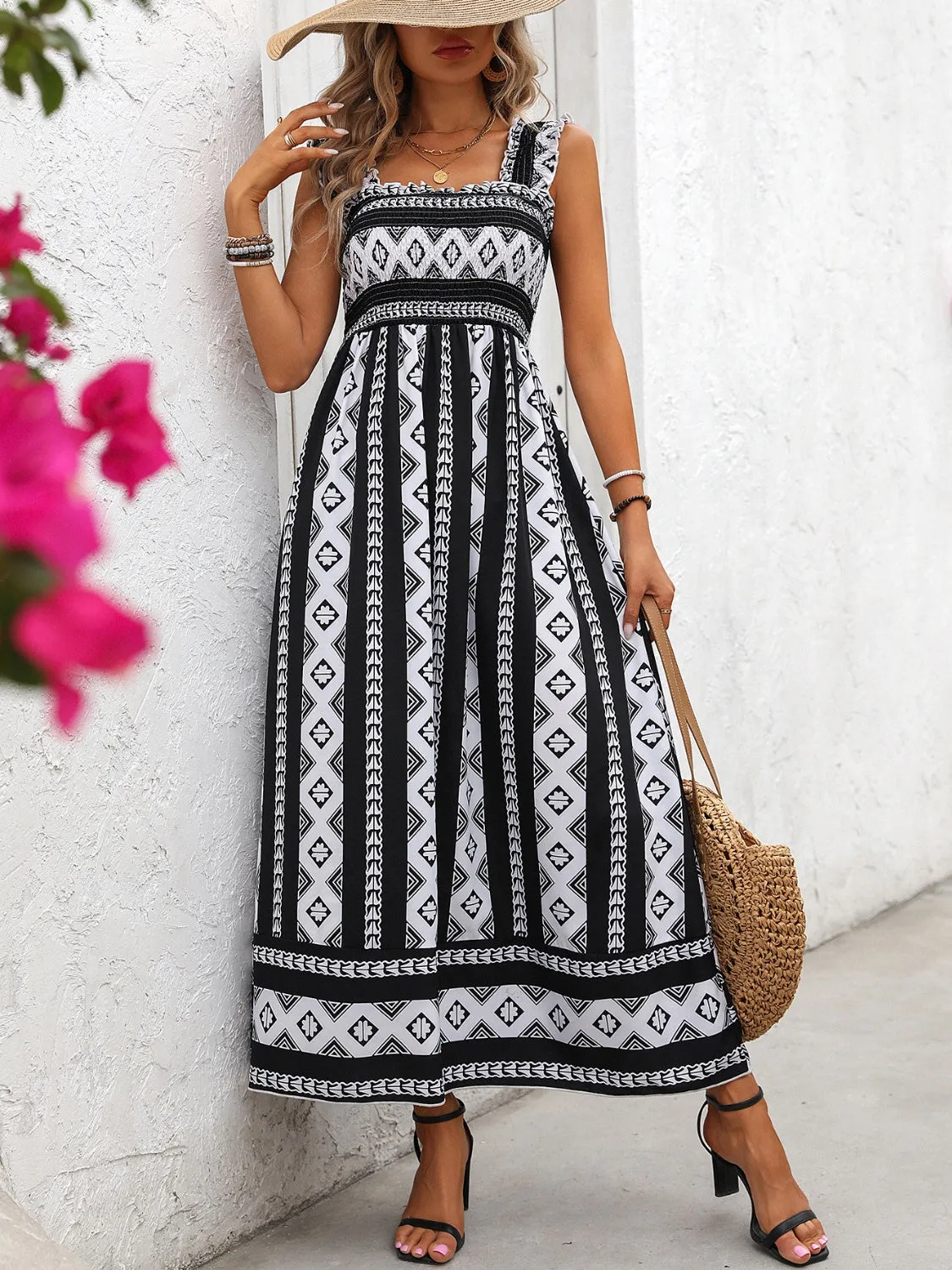 Aztec Printed Square Neck Wide Strap Cami Dress