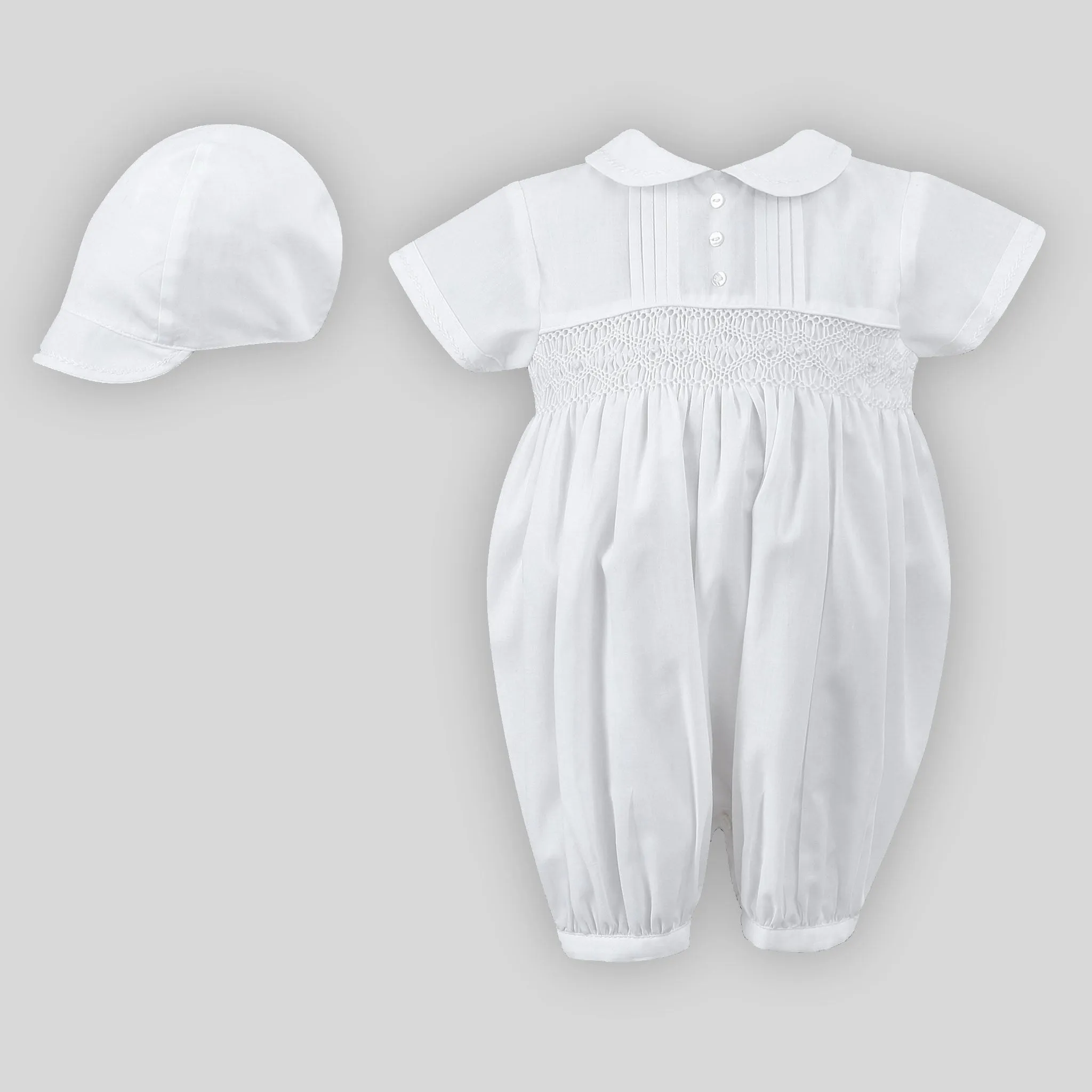 Baby Boy Christening Romper with Hat - Sarah Louise 002200