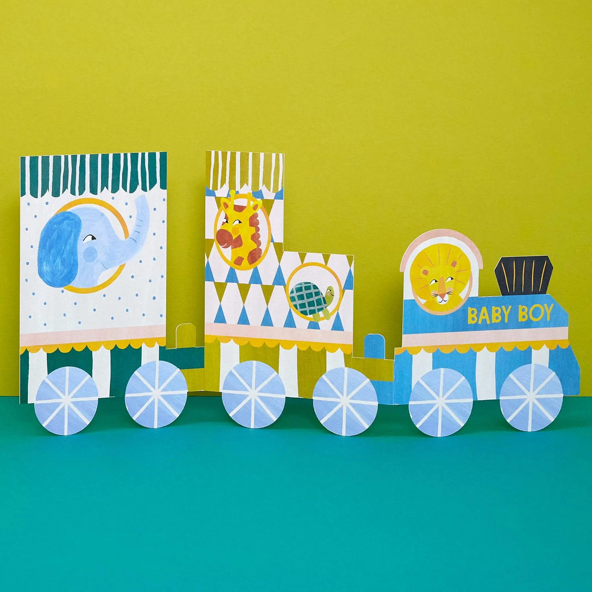 'Baby boy' concertina fold train card