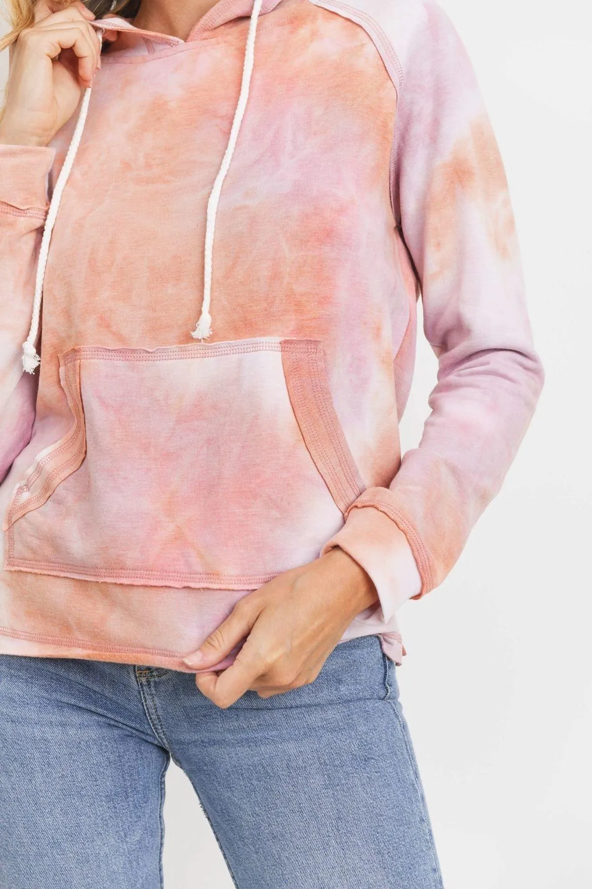Baby Fleece Tie Dyed Front Pocket Detailed Ls Hoodie Top