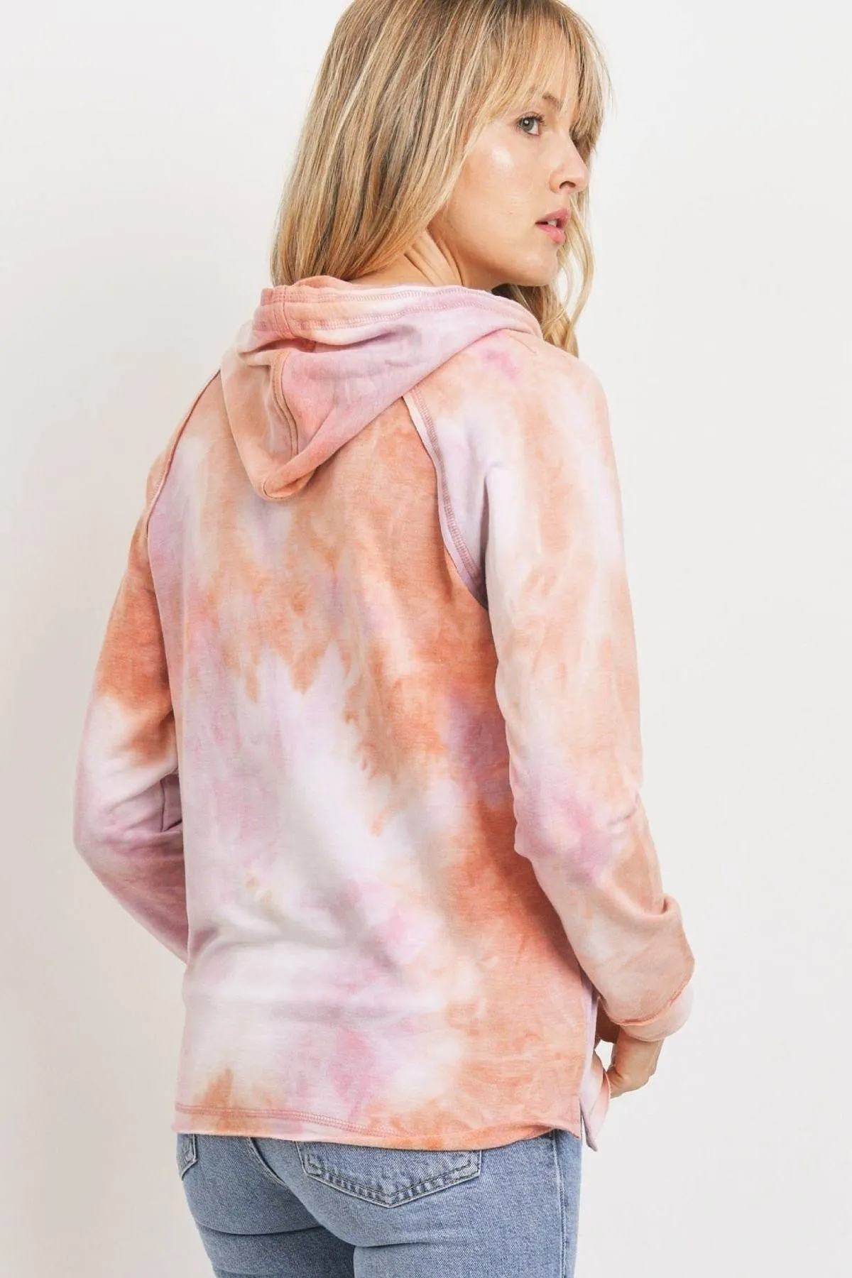 Baby Fleece Tie Dyed Front Pocket Detailed Ls Hoodie Top