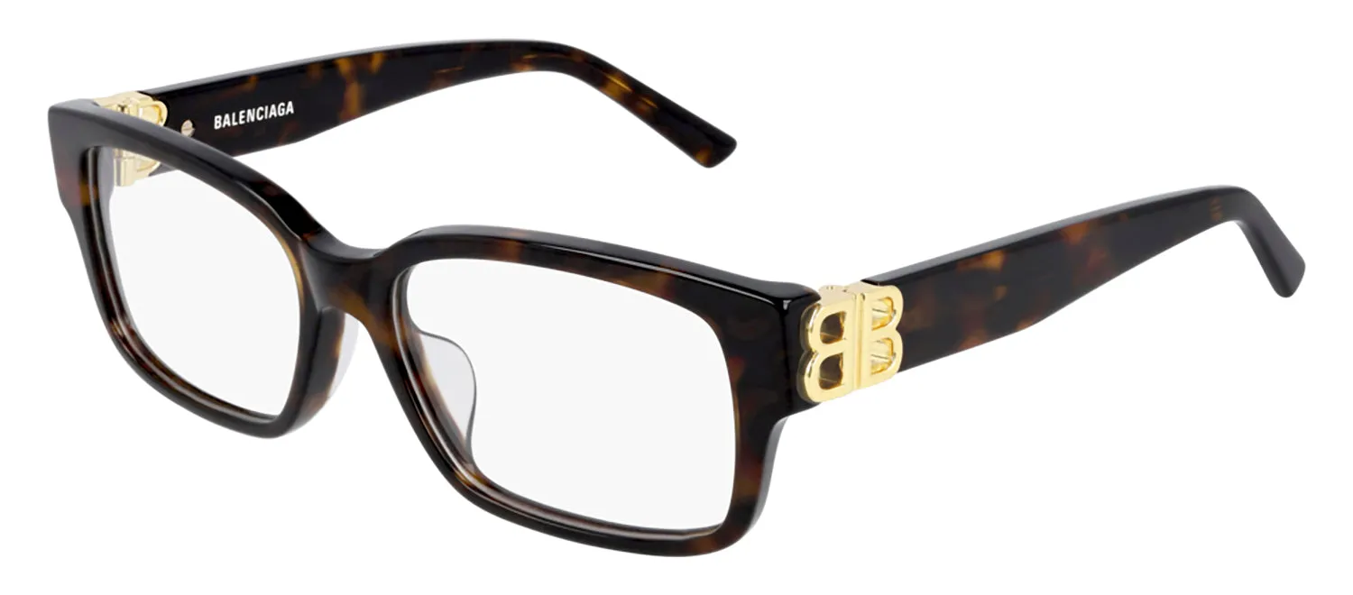 Balenciaga BB 0105O 002 Rectangle Plastic Havana Eyeglasses with Logo Stamped Demo Lenses