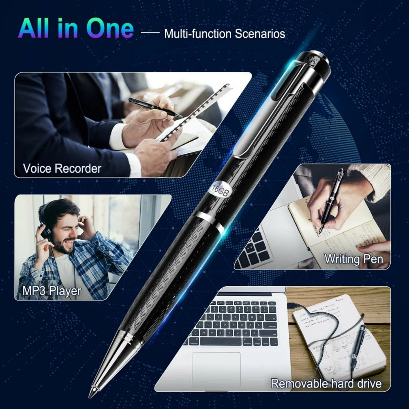 Ballpoint Pen Sound Activated Digital Voice Recorder 8GB/16GB/32G 20 Hour Battery